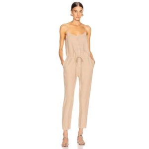 ENZA COSTA French Linen Jumpsuit Sz 0 Tan Sleeveless Neutral Casual